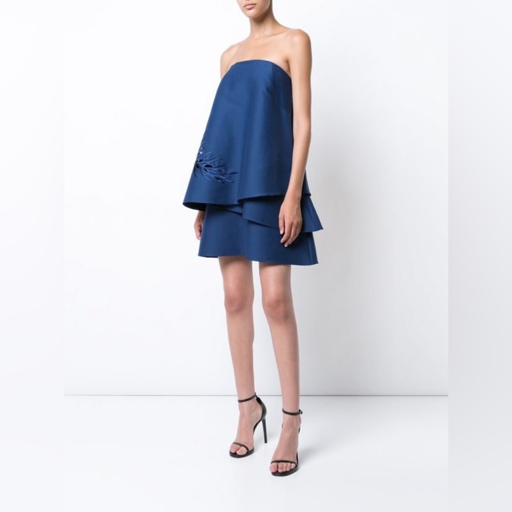 HALSTON HERITAGE Strapless Tiered Embellished Cocktail Dress 4